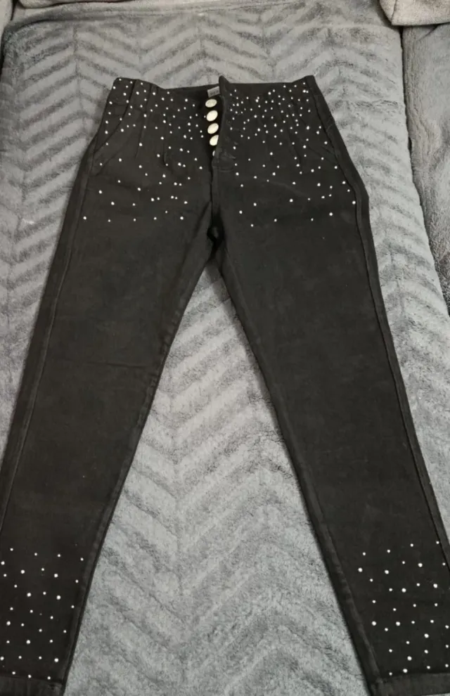 Pantalón Jean Negro con Brillantes