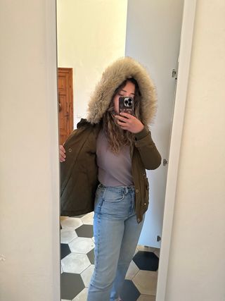 Parka Zara verde con cappuccio in pelliccia,2 in1