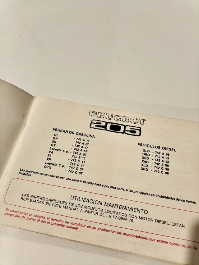 Manuale Peugeot 205 Benzina-Diesel