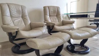 Sillones Relax Cuero Beige con Reposapiés