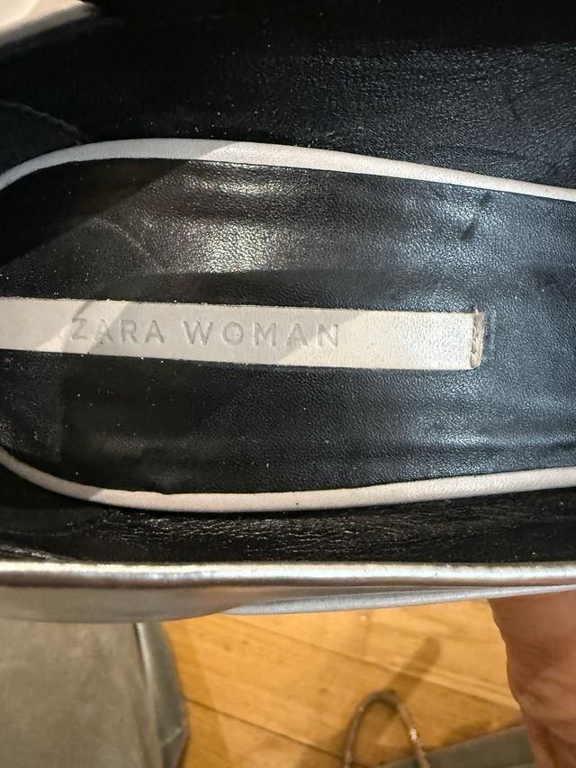 Zapatos Zara Tacon Gris y Plata