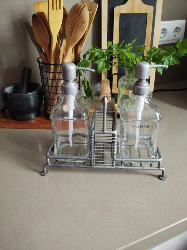 Dispensador Jabón Cocina Cristal y Metal