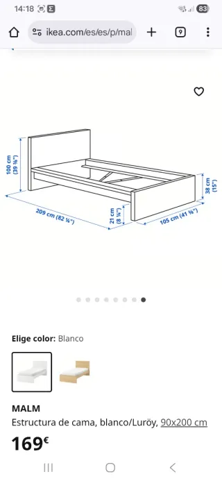 Cama MALM IKEA Gris Estructura