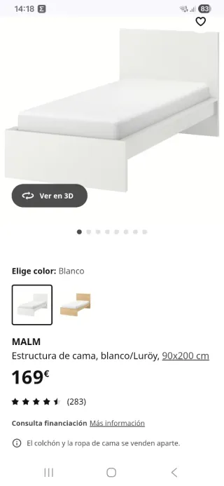Cama MALM IKEA Gris Estructura