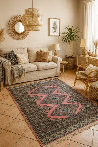 Tappeto persiano orientale vintage rosa