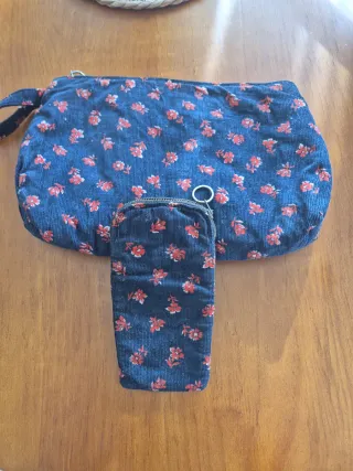 Neceser y funda gafas pana floral vintage años 80