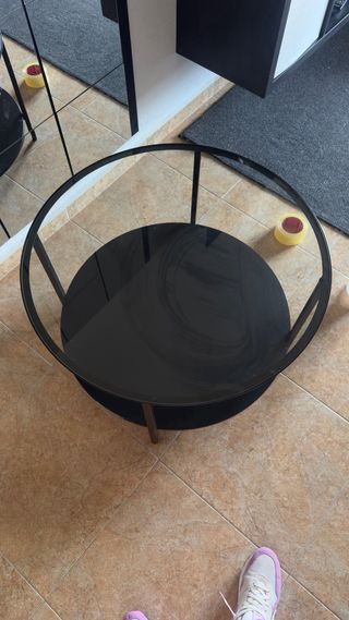 Mesa redonda cristal y metal negra