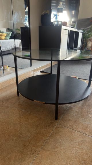 Mesa redonda cristal y metal negra