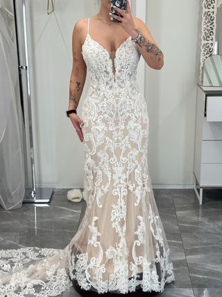 Vestido de Novia con Encaje y Brillo Talla M