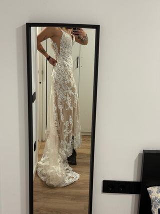 Vestido de Novia con Encaje y Brillo Talla M