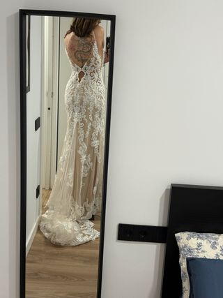 Vestido de Novia con Encaje y Brillo Talla M