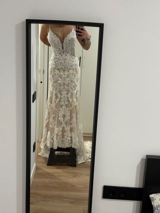 Vestido de Novia con Encaje y Brillo Talla M