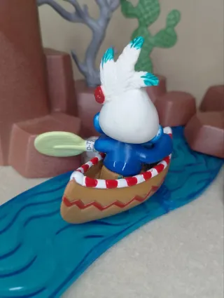 20548 Raro Puffo indiano in canoa Bootleg Pitufo