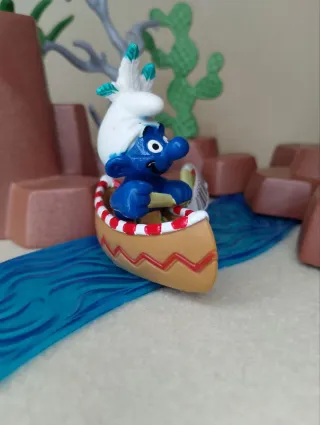 20548 Raro Puffo indiano in canoa Bootleg Pitufo