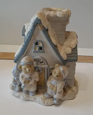 Decorazione natalizia casa orsetti in ceramica