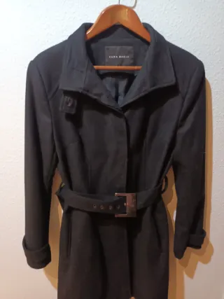 Abrigo Zara Negro Cinturón Talla XL