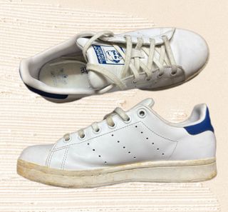 White and blue Adidas Stan Smith lace up sneakers
