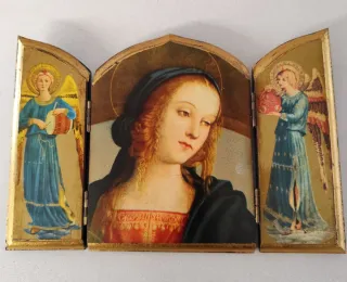 Tríptico Madera Virgen María Dorado