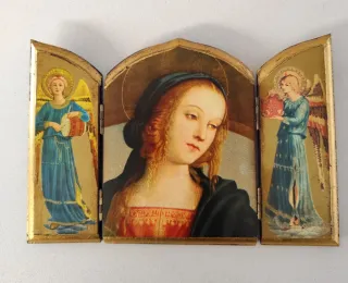 Tríptico Madera Virgen María Dorado
