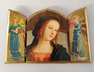 Tríptico Madera Virgen María Dorado
