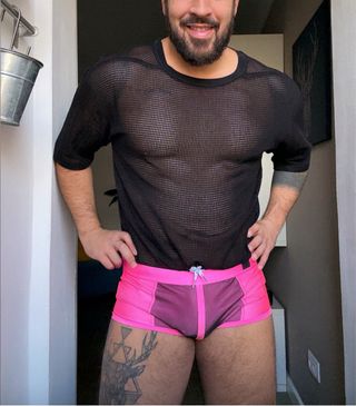 Bañador deportivo malla rosa