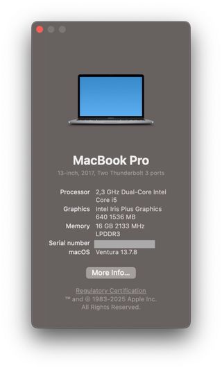 MacBook Pro 13 2017 i5 16GB RAM 128GB SSD