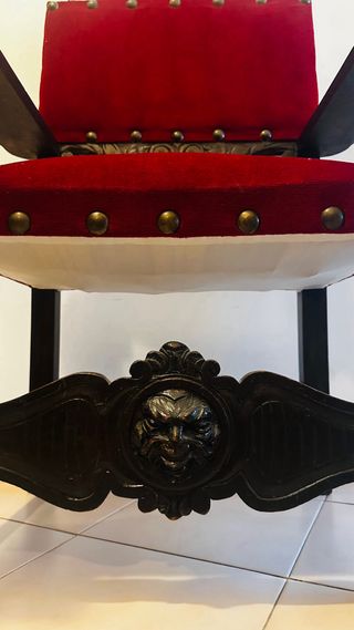 4 Sillas Vintage Madera Tallada Terciopelo Rojo