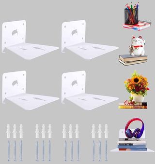 Confezione da 4 Scaffali a Parete in Metallo Bianco