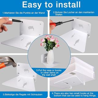 Confezione da 4 Scaffali a Parete in Metallo Bianco