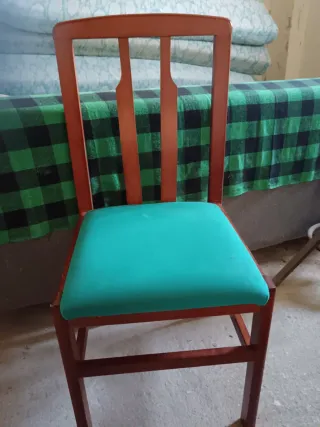 4 Sillas Madera Tapizadas Azul