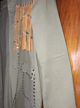 Cazadora Zara Mujer Verde Tachuelas Flecos