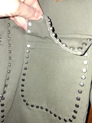 Cazadora Zara Mujer Verde Tachuelas Flecos