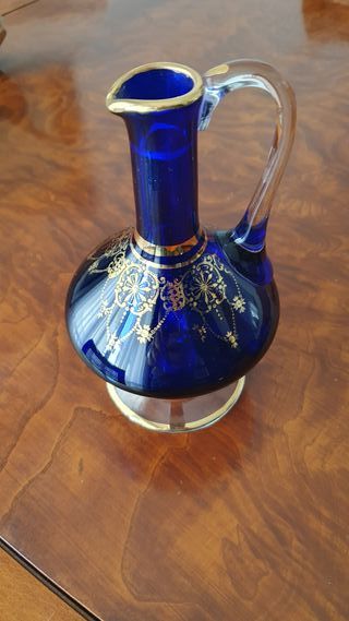 Decanter + 6 bicchierini con finiture oro zecchino