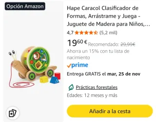 Juguete de madera con forma de Caracol