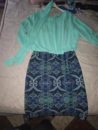 Vestido mujer azul y verde talla única