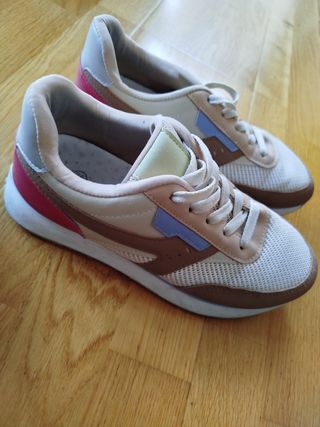 Zapatillas deportivas mujer beige y rosa