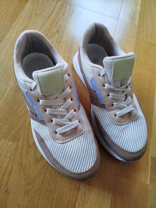 Zapatillas deportivas mujer beige y rosa