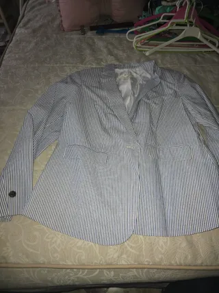 Blazer Rayas Mujer Azul y Blanco