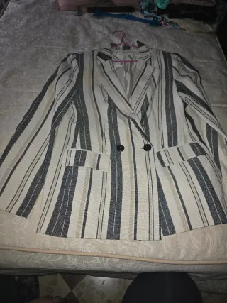 Blazer Rayas Mujer Azul y Blanco