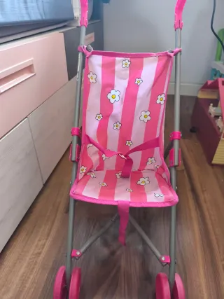 Carrito Paraguas Muñeca Rayas Rosas Flores