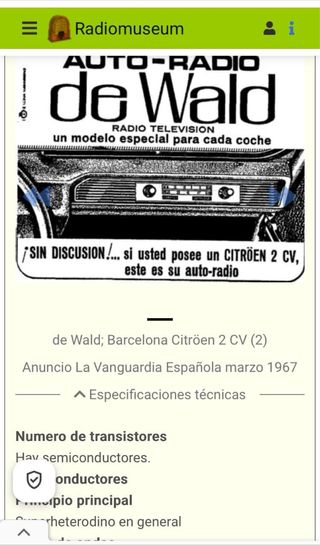 Radio De Wald 12v Citroen 2CV