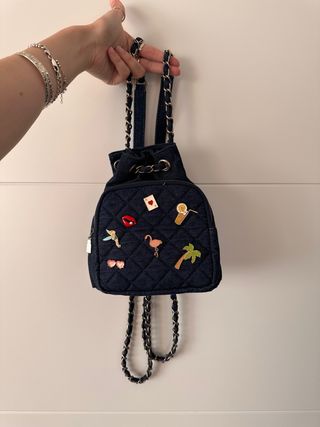 Bolso mochila pequeña Denim con Abalorios