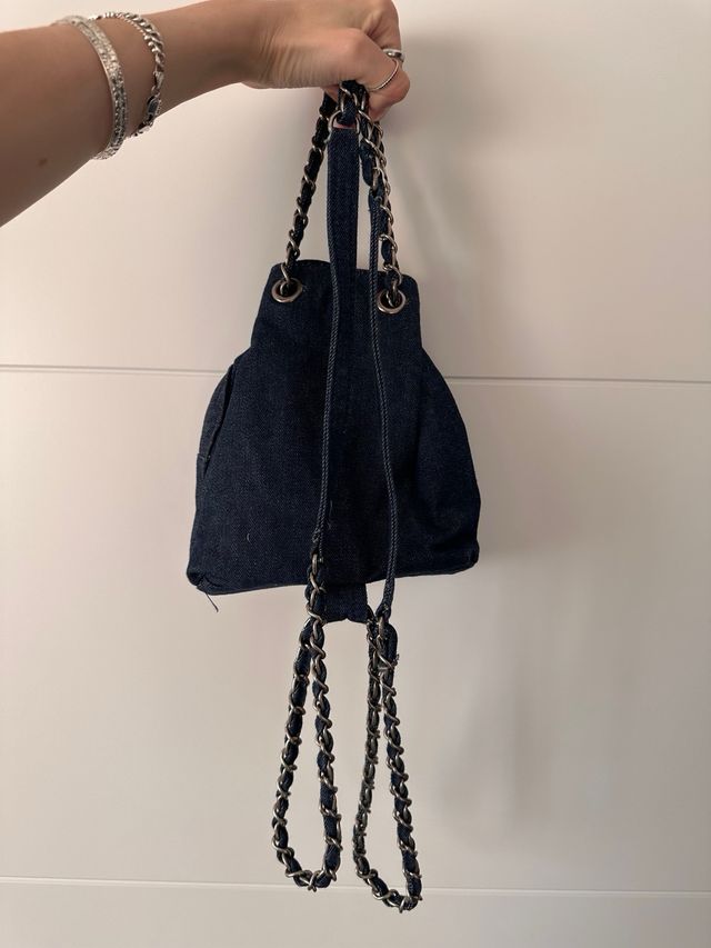 Bolso mochila pequeña Denim con Abalorios