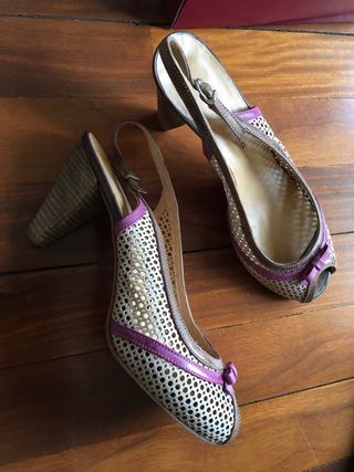 Zapatos Doralatina Piel Vintage Beige/Morado