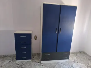 Cama nido juvenil madera, armario y cajonera.