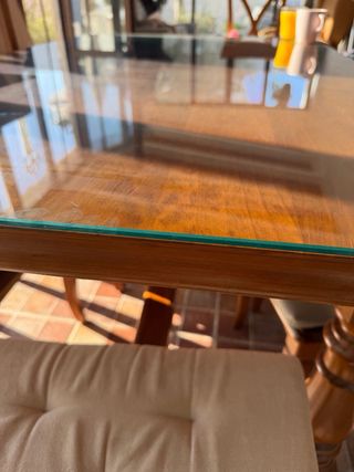 Mesa comedor madera y cristal 6 sillas