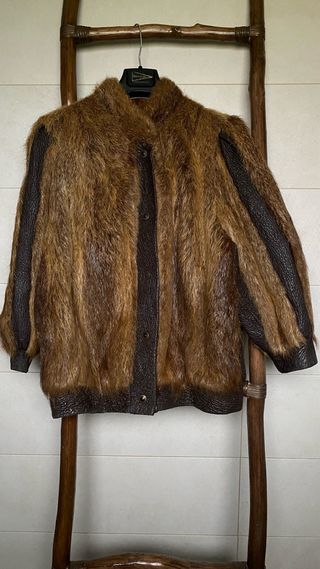 Bomber Piel Combinada Marrón