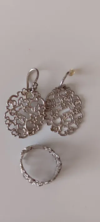 Conjunto Tous Anillo y Pendientes Plata