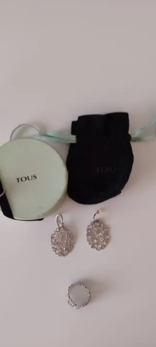 Conjunto Tous Anillo y Pendientes Plata