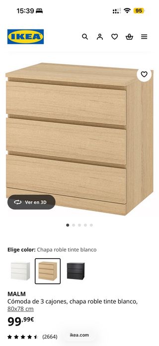Cómoda Ikea Malm 3 Cajones Madera Clara